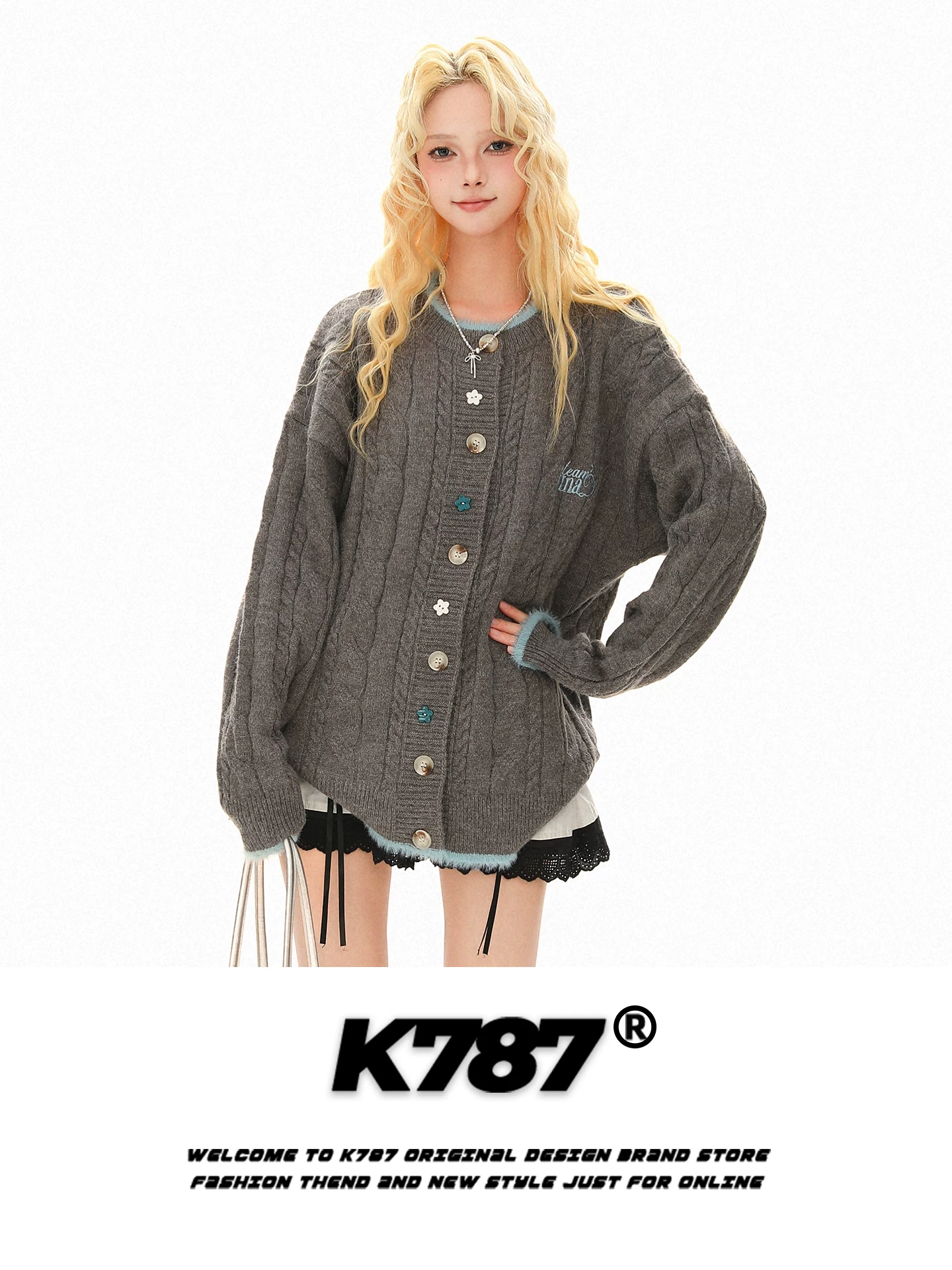 Áo cardigan dệt kim phong cách Nhật Bản giản dị, ngọt ngào, dịu dàng K787 dành cho nữ, áo khoác len dáng rộng cổ điển màu sữa có khuy hình sao
