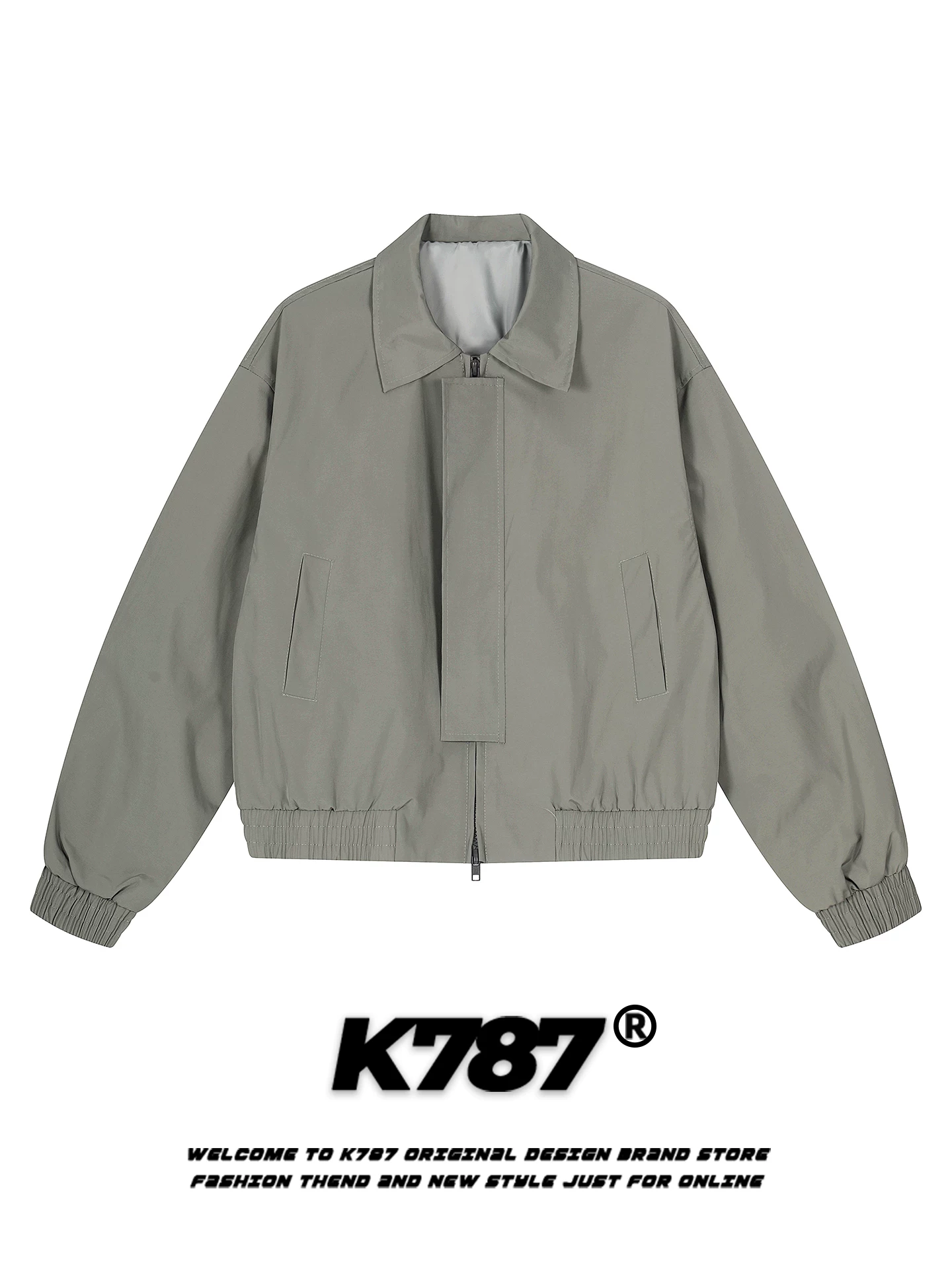 Áo khoác phi công cổ điển kiểu Mỹ K787 dành cho nam và nữ, áo khoác cardigan màu xám đơn giản và rộng rãi dành cho cặp đôi