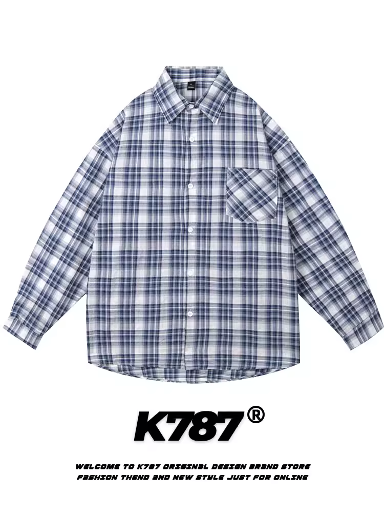 Áo sơ mi dài tay kẻ sọc cổ điển kiểu Mỹ K787 dành cho nam và nữ, áo đôi đi làm đa năng phong cách cổ điển