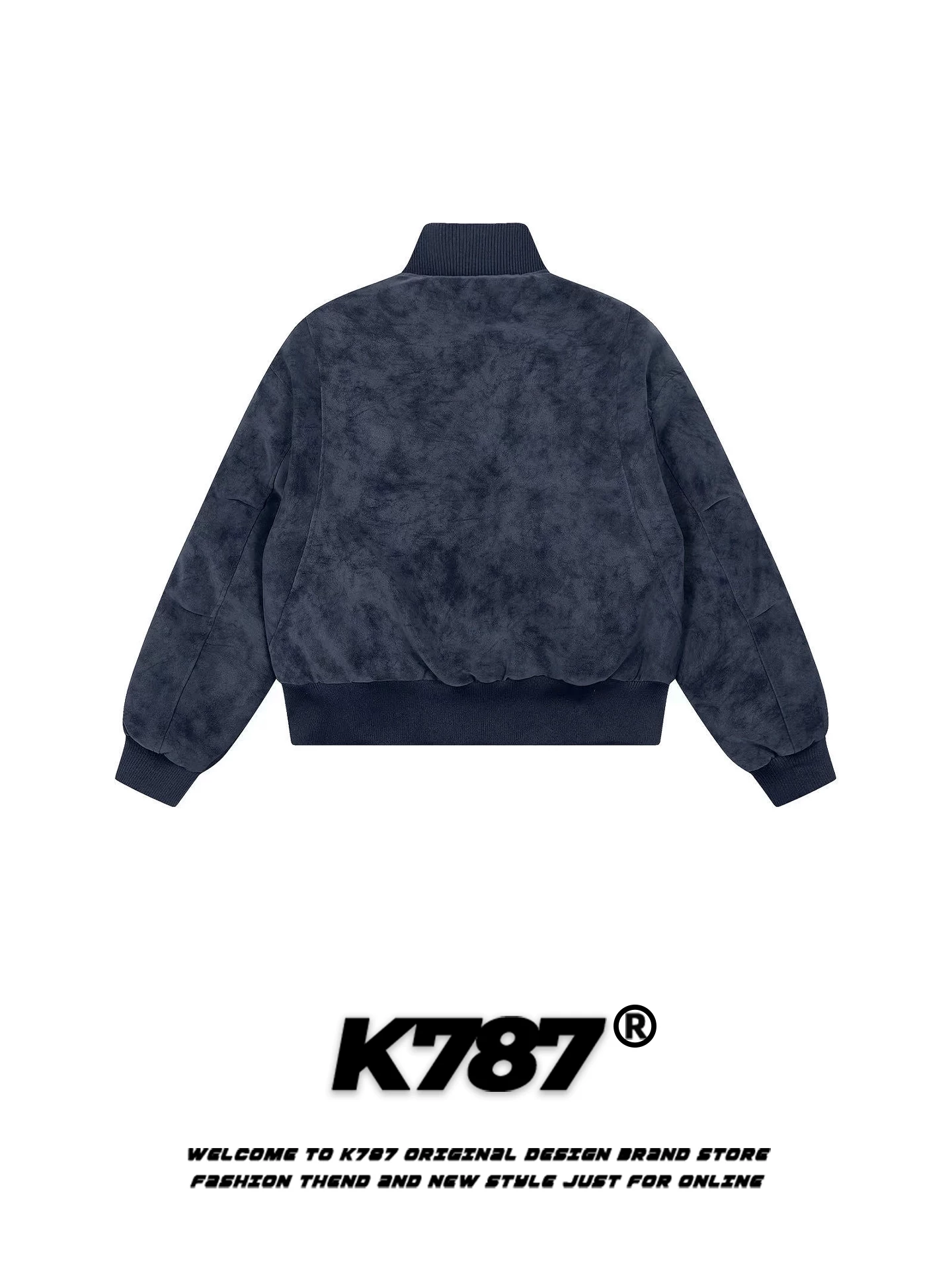 Áo khoác cotton cổ đứng da PU thương hiệu K787 kiểu Mỹ cổ điển thời thượng dành cho nam và nữ, dày dặn và ấm áp, áo khoác cotton màu xanh hải quân dành cho cặp đôi mùa đông.