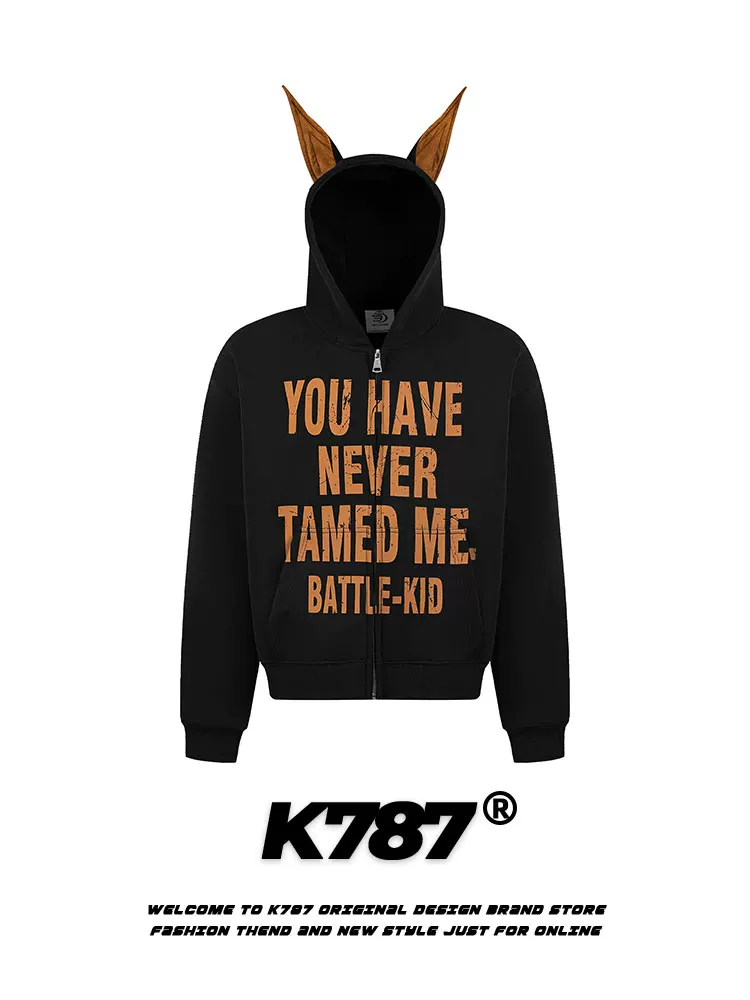 K787 Little Devil Doberman Dog Ear Speckled Print Áo hoodie Unisex Lười biếng Vui nhộn Áo khoác cổ điển kiểu Mỹ