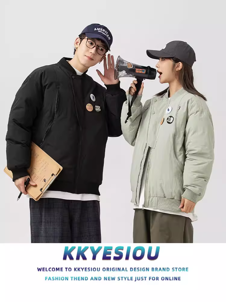 Áo khoác cotton thiết kế huy hiệu cổ điển kiểu Mỹ KKyesiou dành cho nam và nữ, áo khoác dày có đệm dày phong cách đại học dành cho cặp đôi