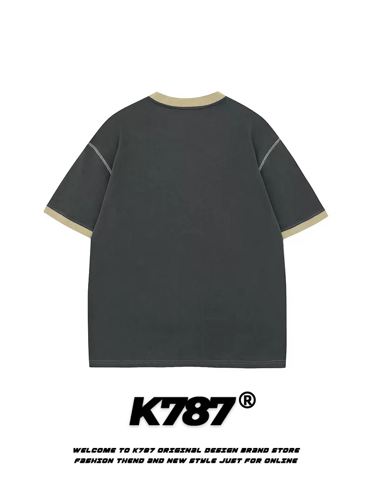 K787 Áo thun thể thao ngắn tay raglan cổ điển kiểu Mỹ dành cho nam và nữ, áo thun dáng rộng đa năng phong cách đại học dành cho cặp đôi