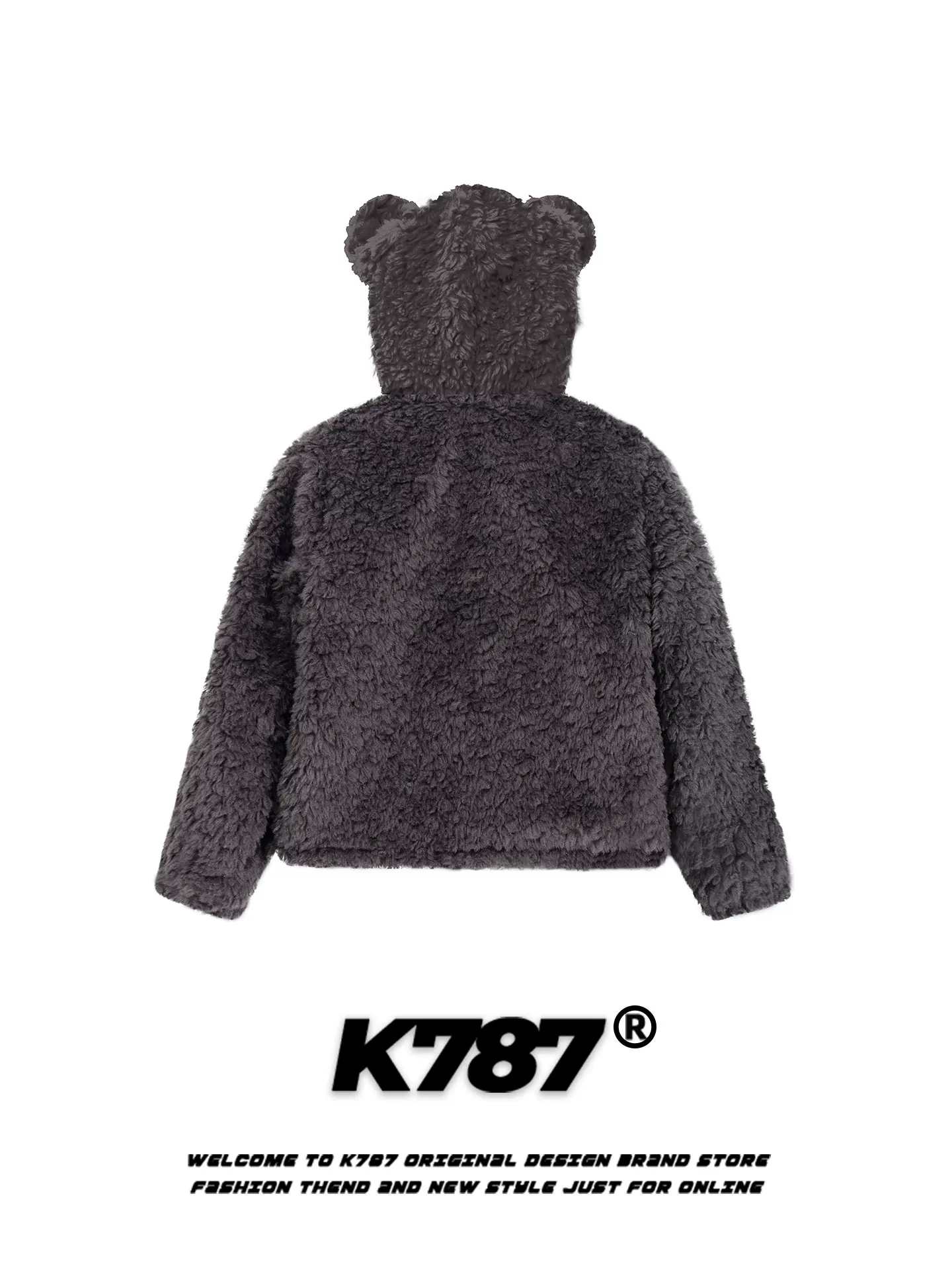 Áo khoác cotton tai gấu phong cách đường phố Mỹ K787 dành cho nữ, chất liệu len cừu, áo khoác cotton có mũ giữ ấm mùa đông 2025.