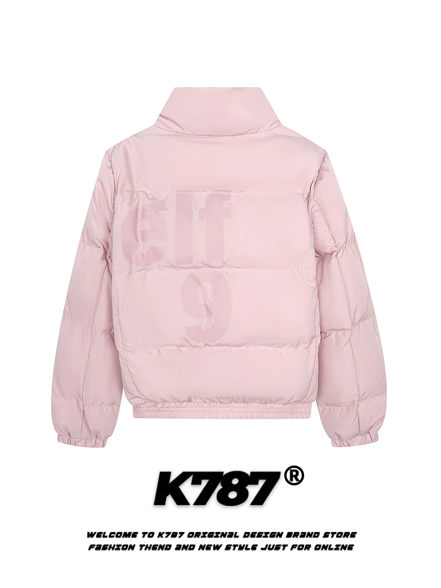 Áo khoác có cổ đứng màu hồng in chữ cổ điển kiểu Mỹ K787 dành cho nữ, áo khoác cotton dành cho cặp đôi, giảm tuổi tác, chần bông, ấm áp.