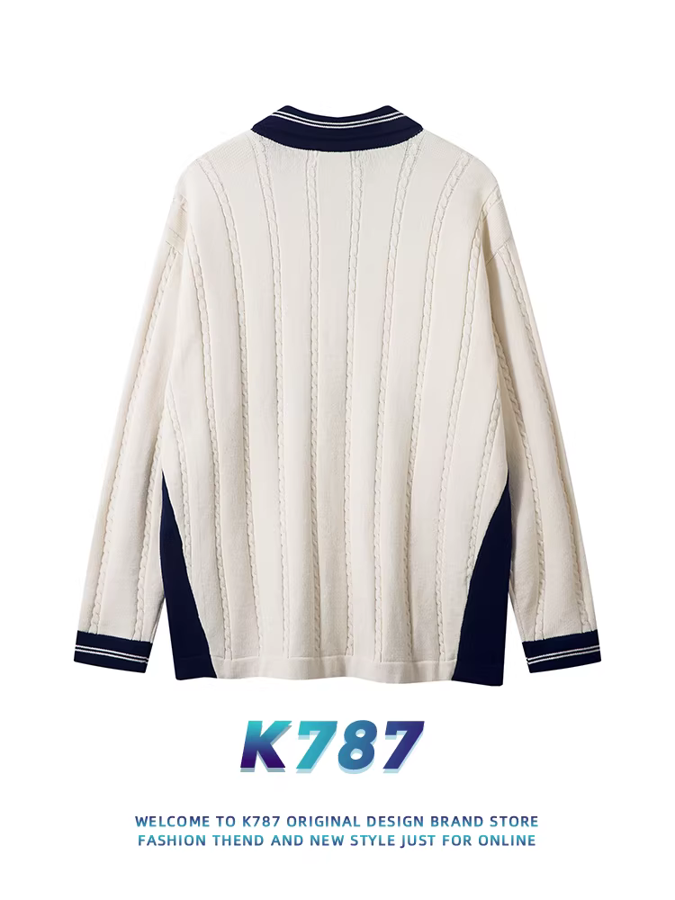 K787 Áo len dệt kim cổ điển kiểu Mỹ blokecore unisex thể thao trung tính về giới áo len cặp đôi