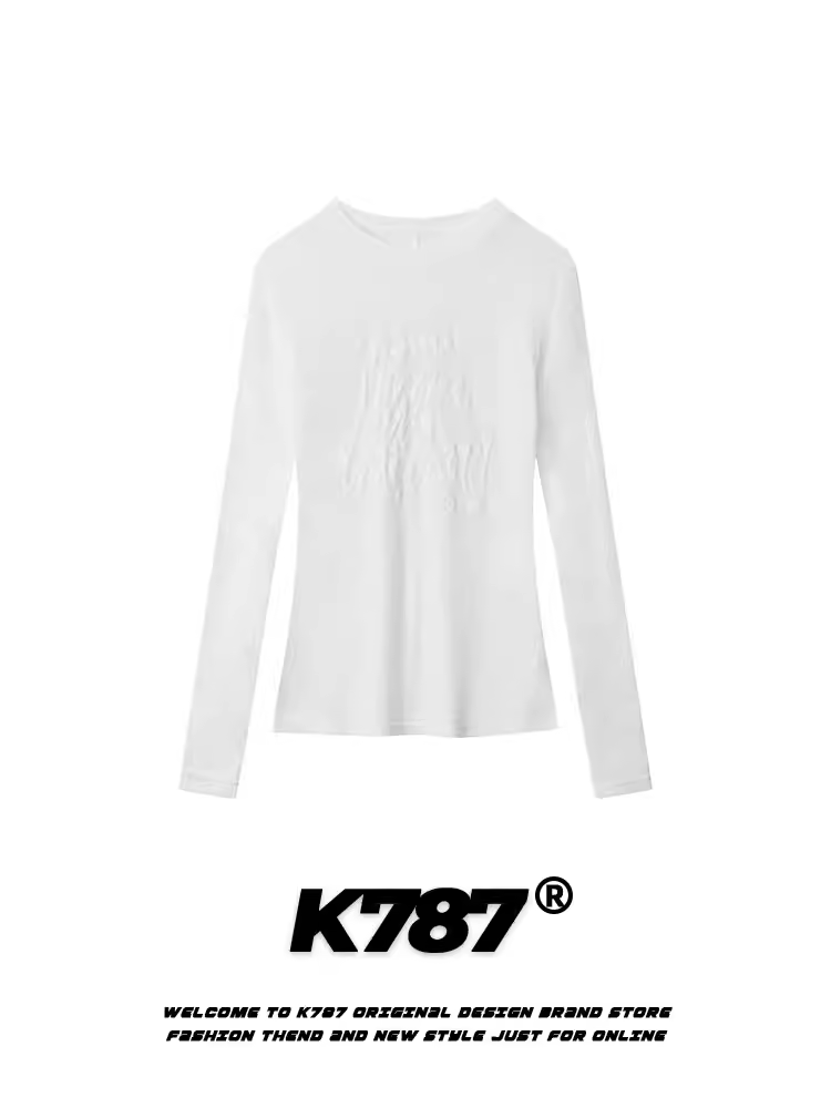 Áo thun nữ tay dài in chữ bọt xốp mỏng K787, kiểu dáng ôm body, thiết kế đa năng, áo lót