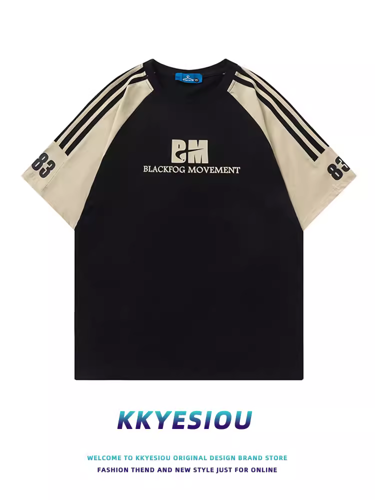 Áo thun ngắn tay ba sọc kiểu Mỹ cổ điển thời thượng của KKyesiou dành cho nam và nữ, kiểu dáng rộng, mùa hè, phong cách đường phố, dành cho cặp đôi