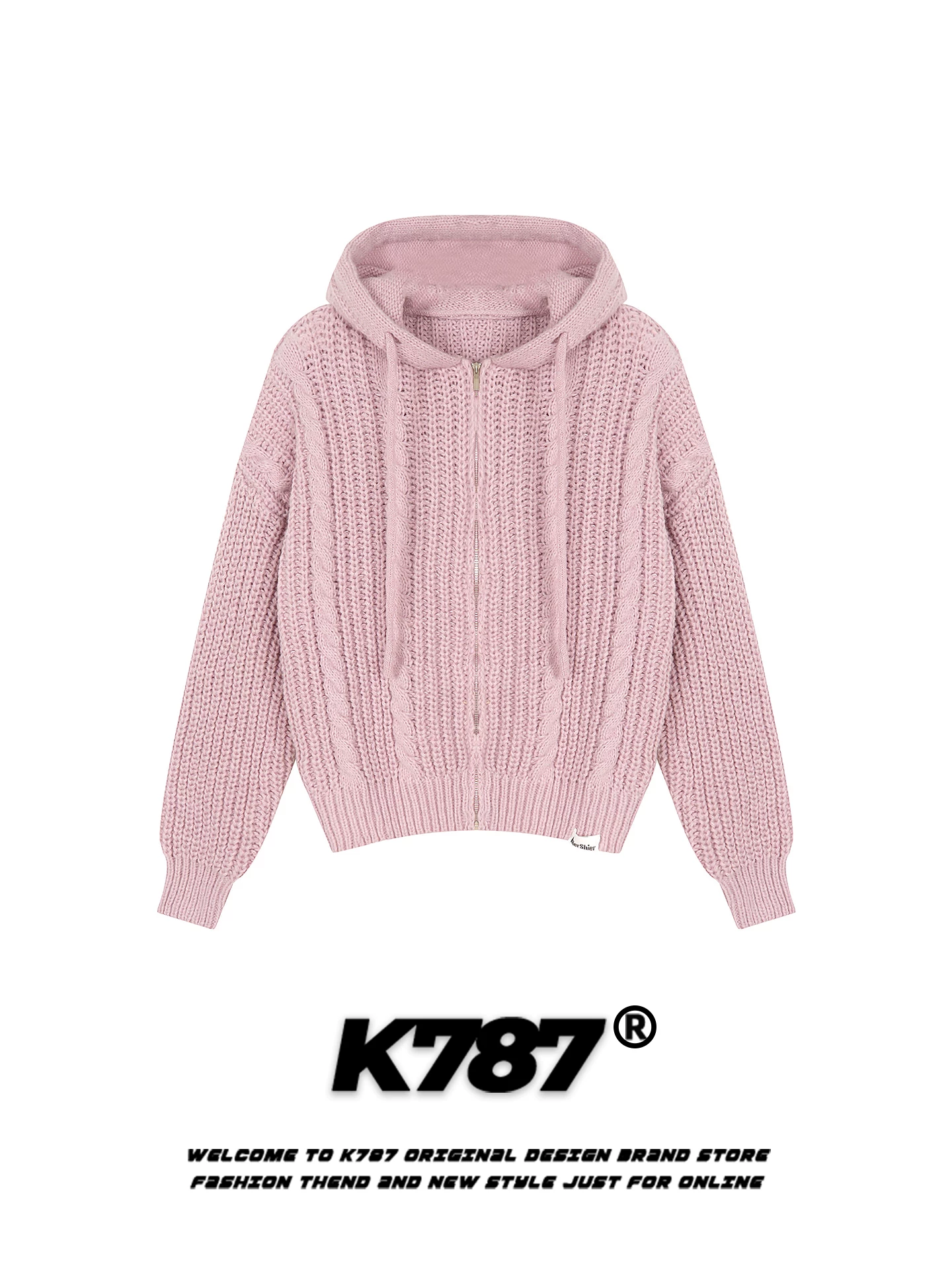Áo khoác cardigan len dệt kim kiểu Mỹ K787, dáng rộng, có mũ, dành cho nam và nữ, màu cam hoàng hôn, áo khoác len cặp đôi màu cam, phong cách thường ngày