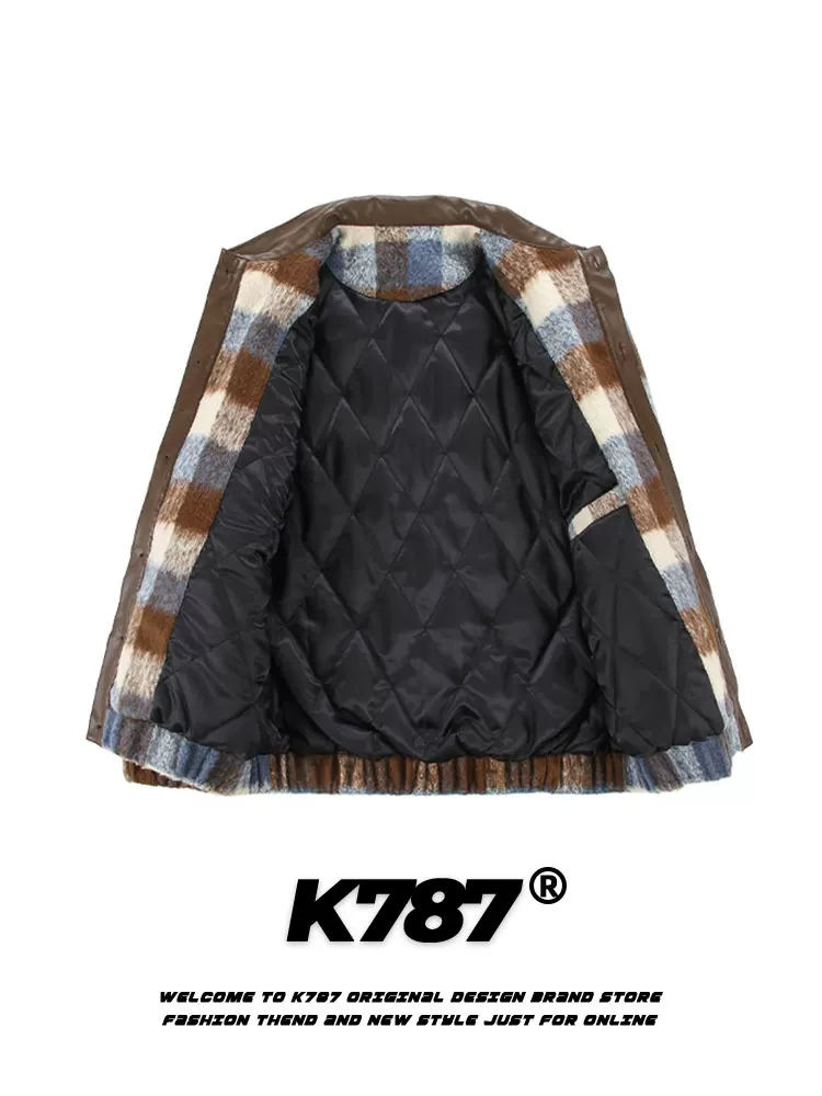 Áo khoác cotton kẻ caro phong cách retro Mỹ K787 dành cho nam và nữ, áo khoác cặp đôi đa năng thời trang đường phố mùa đông 2024
