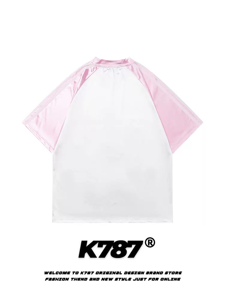 K787 Áo thun ngắn tay phối ren phong cách retro Mỹ dành cho nam và nữ, áo đôi dáng rộng đa năng Hello Kitty dành cho mùa hè.