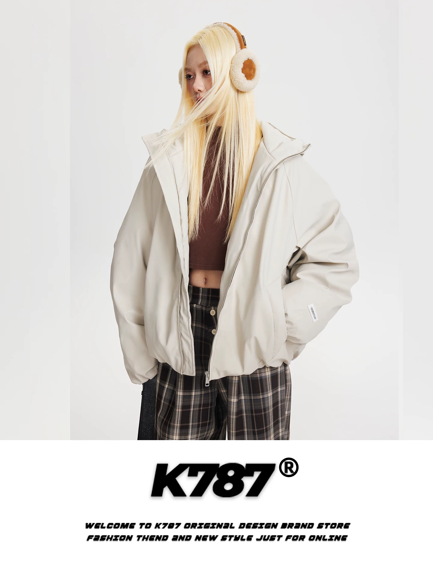Áo khoác cotton có mũ trùm đầu đơn giản kiểu retro Mỹ K787 dành cho nam và nữ, áo khoác cotton rộng rãi, dày dặn, ấm áp dành cho cặp đôi.
