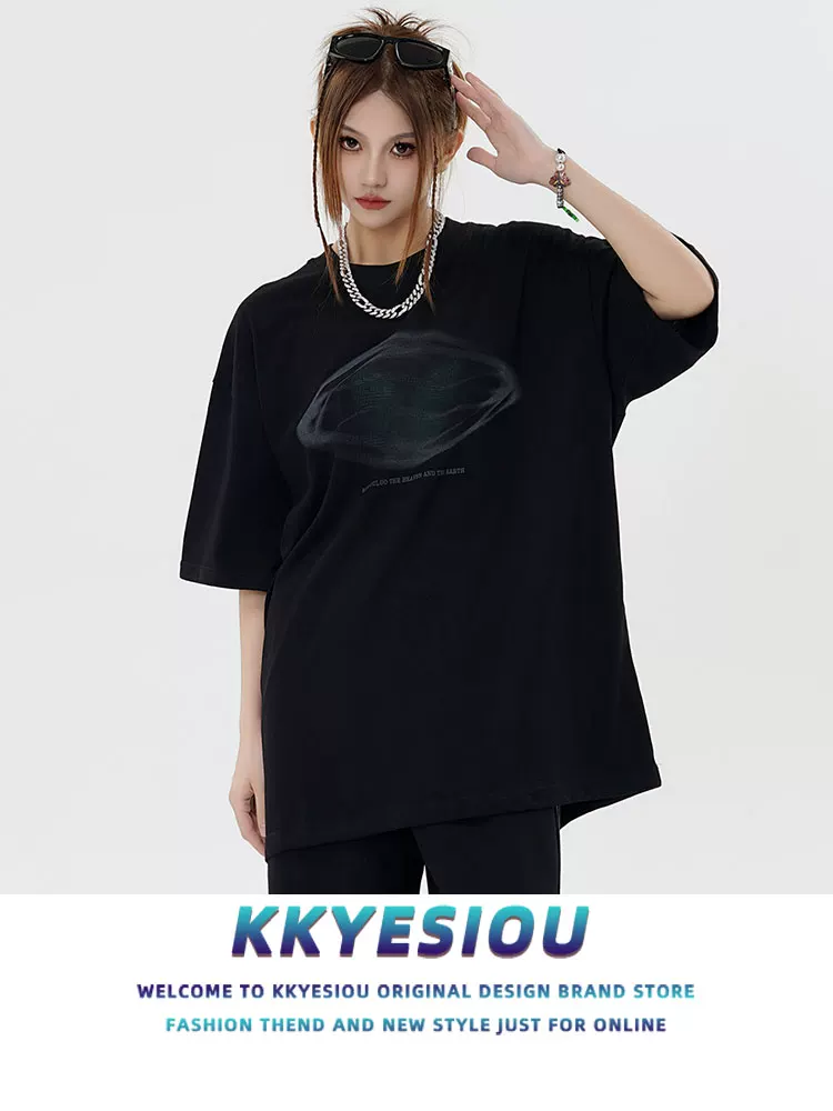 Áo thun ngắn tay thương hiệu KKyesiou theo phong cách retro Mỹ dành cho nam và nữ, áo kiểu dáng rộng rãi, đa năng dành cho cặp đôi