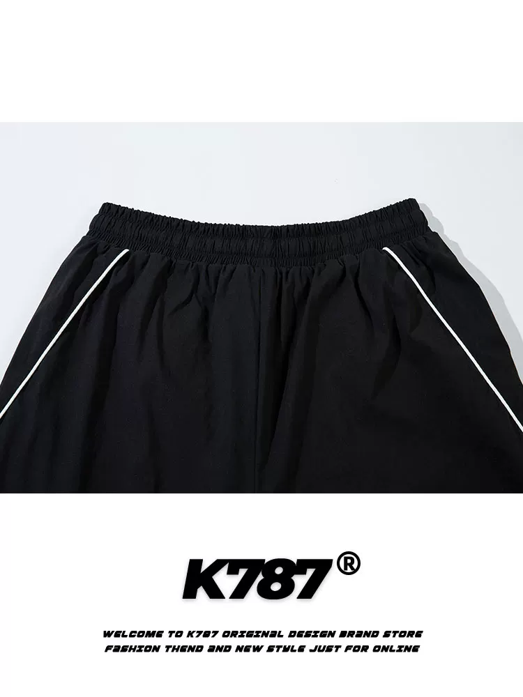 Quần thể thao unisex dáng thẳng phong cách hip-hop, phối màu theo xu hướng quốc gia Mỹ cổ điển K787, kiểu dáng rộng thùng thình, xếp ly, thích hợp khiêu vũ đường phố.