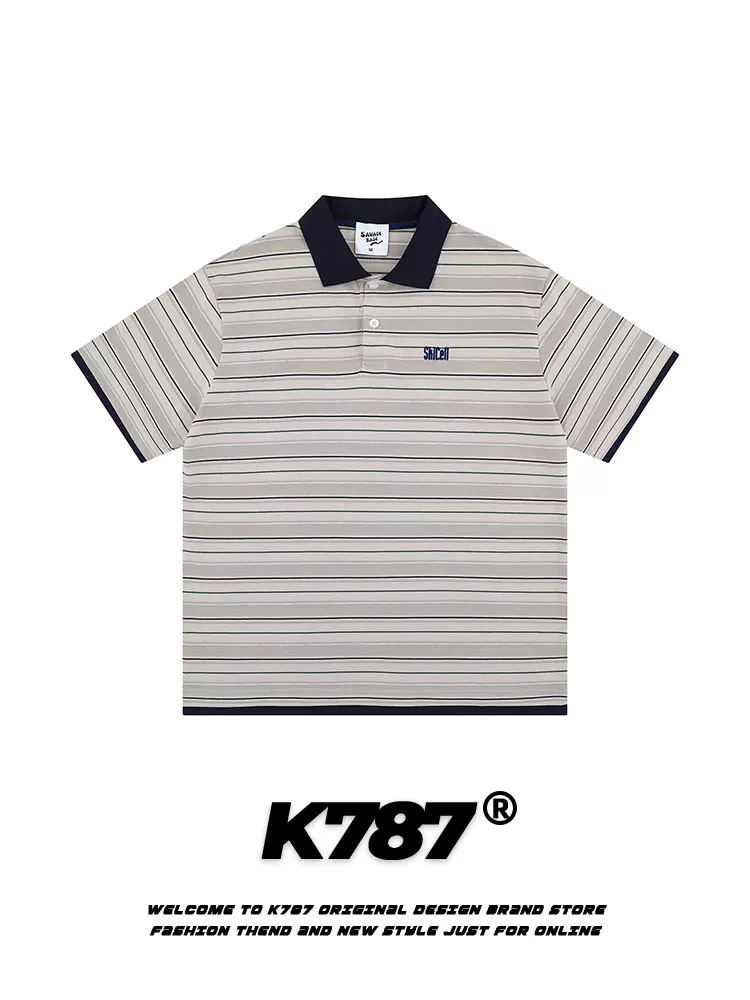 Áo thun ngắn tay cổ điển kiểu Mỹ K787 dành cho nam và nữ, áo sơ mi POLO dáng rộng đa năng phong cách đại học