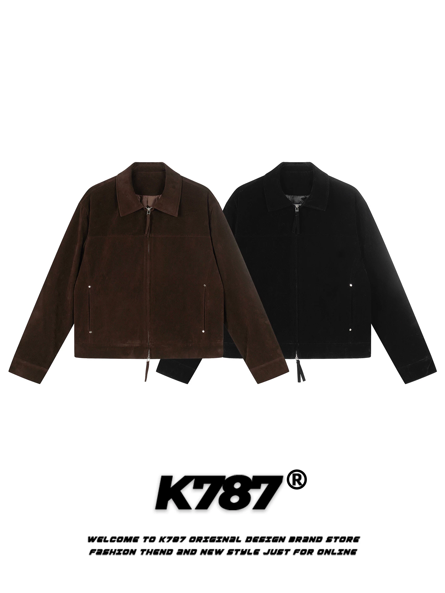 Áo khoác cardigan chất liệu da lộn kiểu Mỹ cổ điển K787 dành cho nam và nữ, dáng rộng, phong cách quốc dân, màu cà phê, áo khoác đôi mùa thu