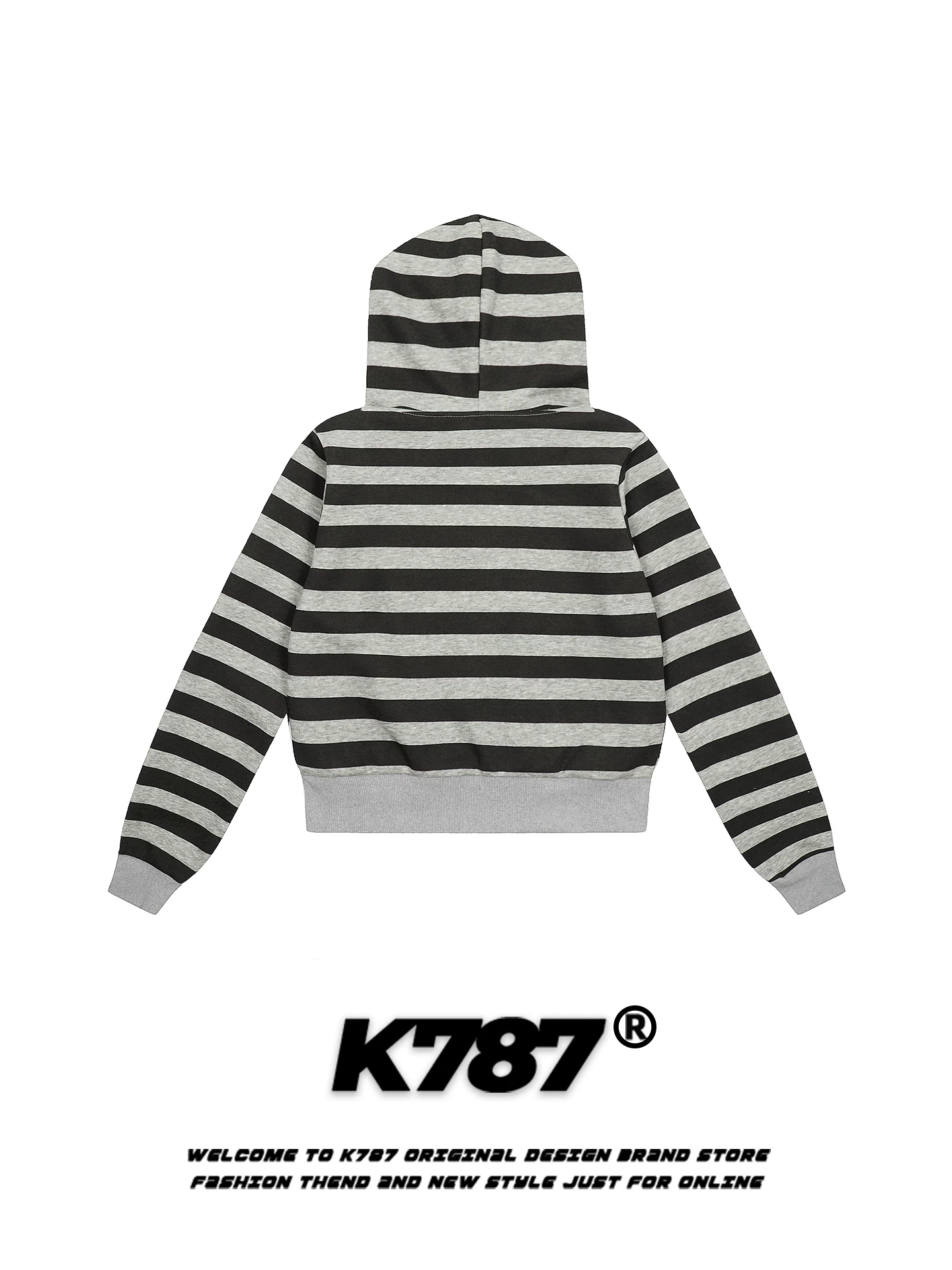 Áo hoodie thể thao sọc đường phố kiểu Mỹ K787 dành cho nữ, phong cách ngọt ngào và cá tính, dáng rộng, áo khoác ngắn có khóa kéo thể thao đi làm.