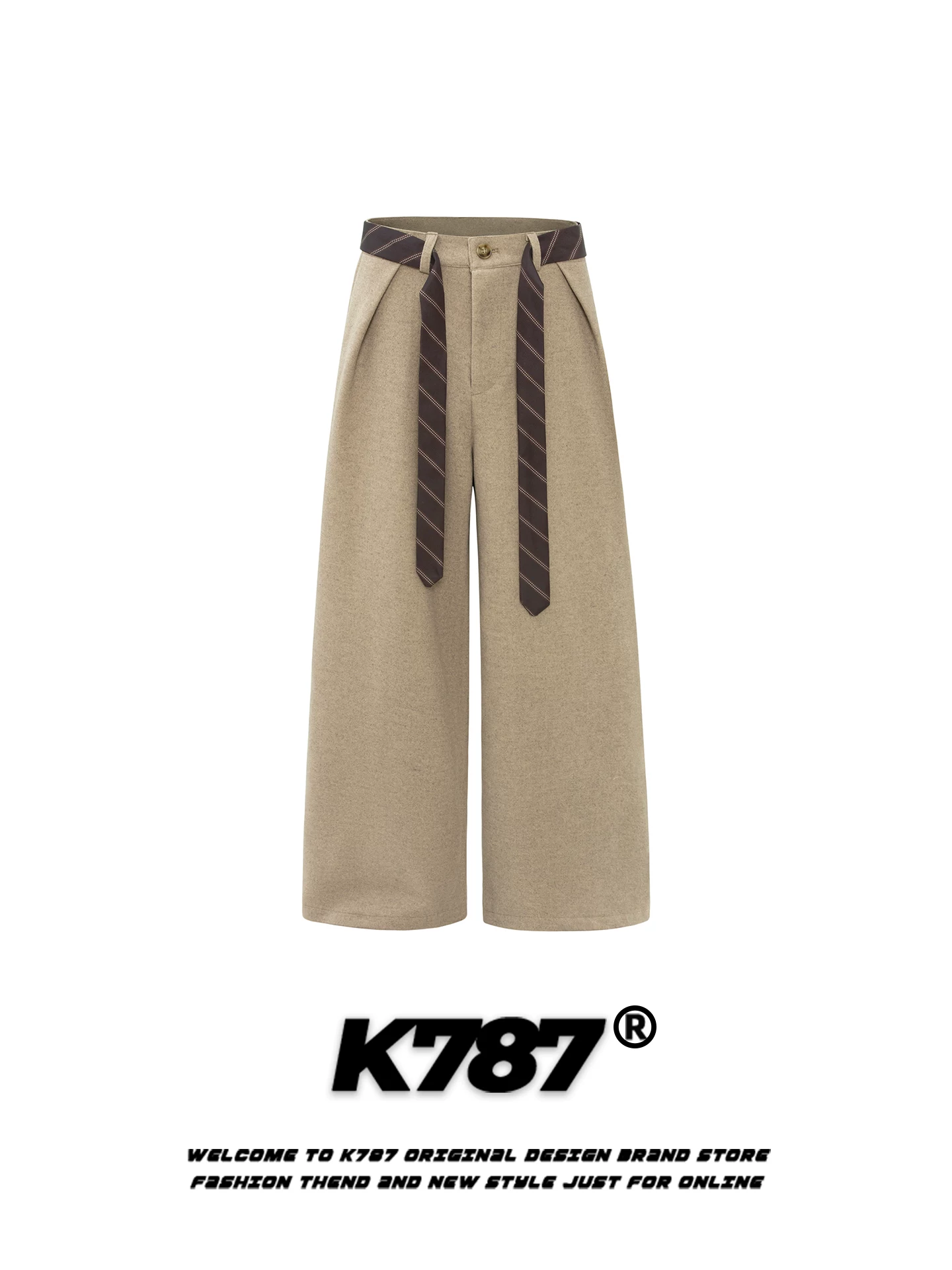 Quần dài dáng rộng phong cách Anh quốc, chất liệu trơn màu, kiểu dáng retro Mỹ, có dây lưng, unisex, K787