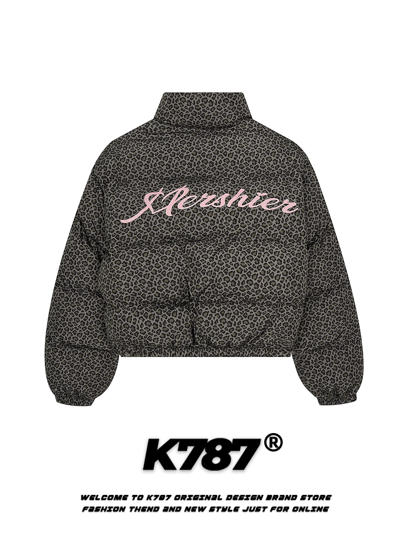 Áo khoác cotton dày dặn cổ đứng họa tiết da báo retro Mỹ K787 dành cho nữ, dáng rộng, dày dặn, ấm áp, phong cách thường ngày, áo khoác mùa đông 2025.