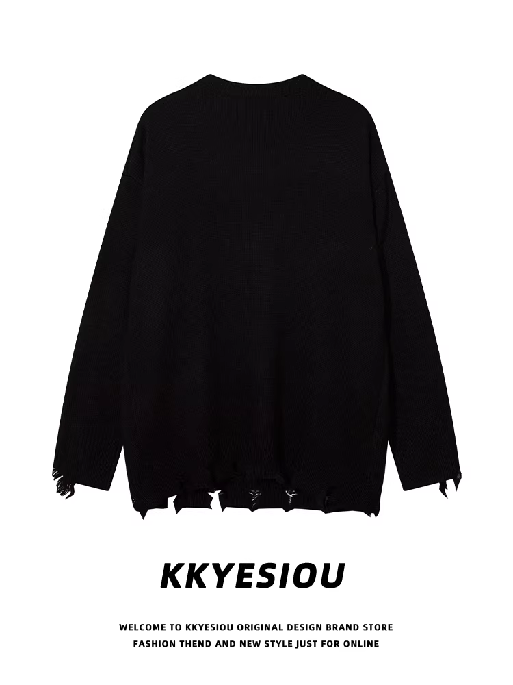 Áo len cặp đôi phong cách hip-hop cá tính, unisex, kiểu dáng rộng thùng thình theo phong cách đường phố Mỹ của KKyesiou