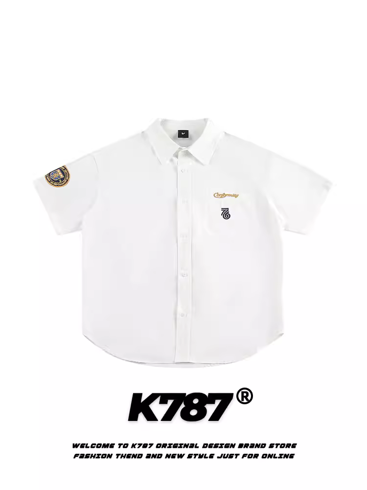 Áo sơ mi ngắn tay thêu họa tiết dân tộc phong cách retro Mỹ K787, unisex, đa năng, rộng rãi, mùa hè 2025, kiểu cardigan nửa tay