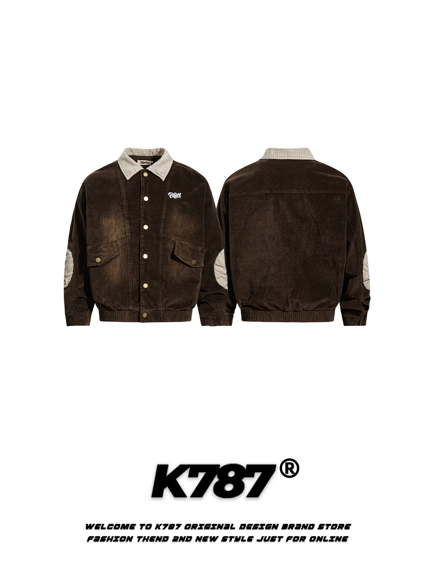 Áo khoác phối màu phong cách retro Mỹ K787 chất liệu vải gân, dáng rộng, unisex, phong cách trung tính, hợp thời trang, áo khoác cặp đôi.