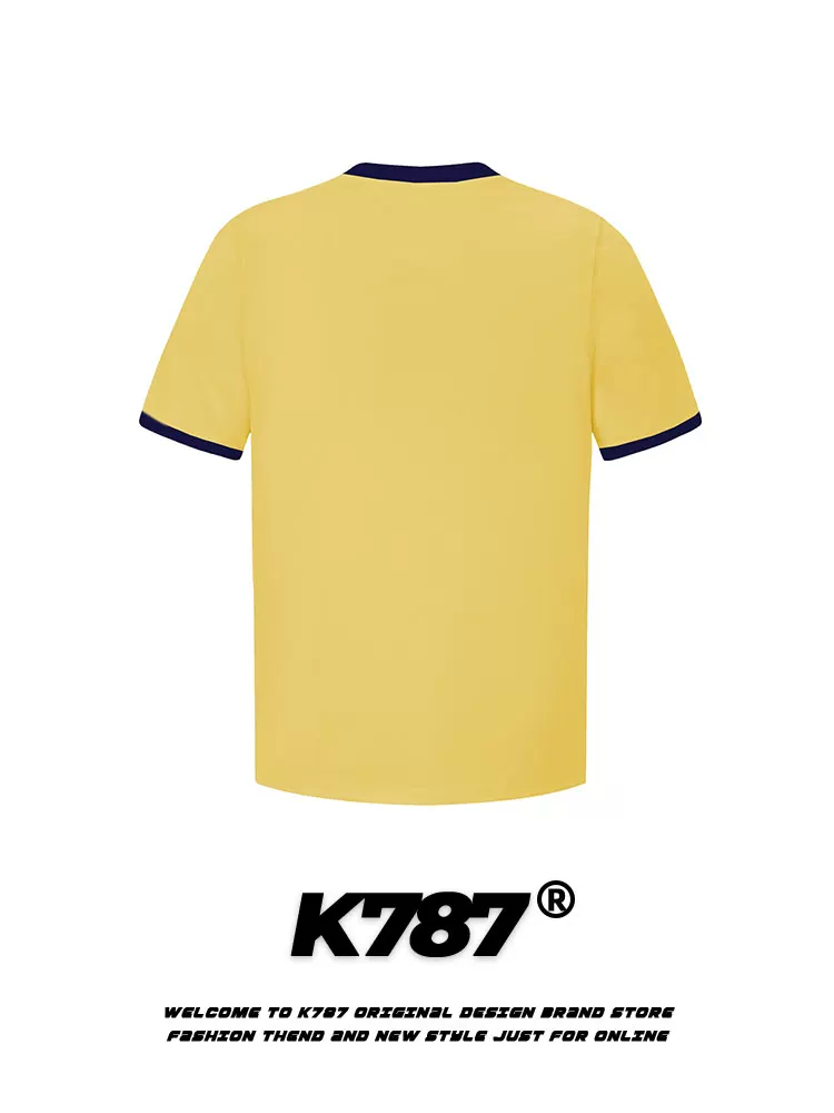 K787 Áo thun ngắn tay in hình hoạt hình vui nhộn theo phong cách retro của Mỹ dành cho nam và nữ phong cách cổ điển lười biếng áo đôi