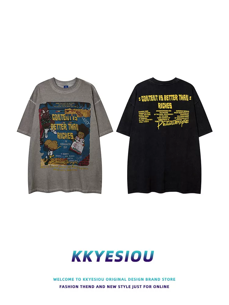 Áo thun ngắn tay kiểu dáng cổ điển của thương hiệu KKyesiou Mỹ, thiết kế theo phong cách retro, in họa tiết vui nhộn, dành cho nam và nữ, áo đôi mùa hè.