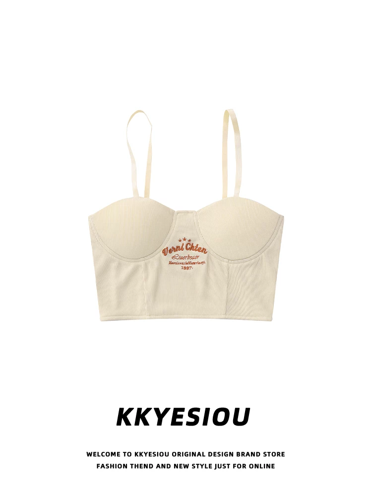 Áo lót nữ KKyesiou kiểu cay, áo khoác ngoài không tay, không dây, phong cách Pháp thêu, kiểu đường phố, lưng trần.