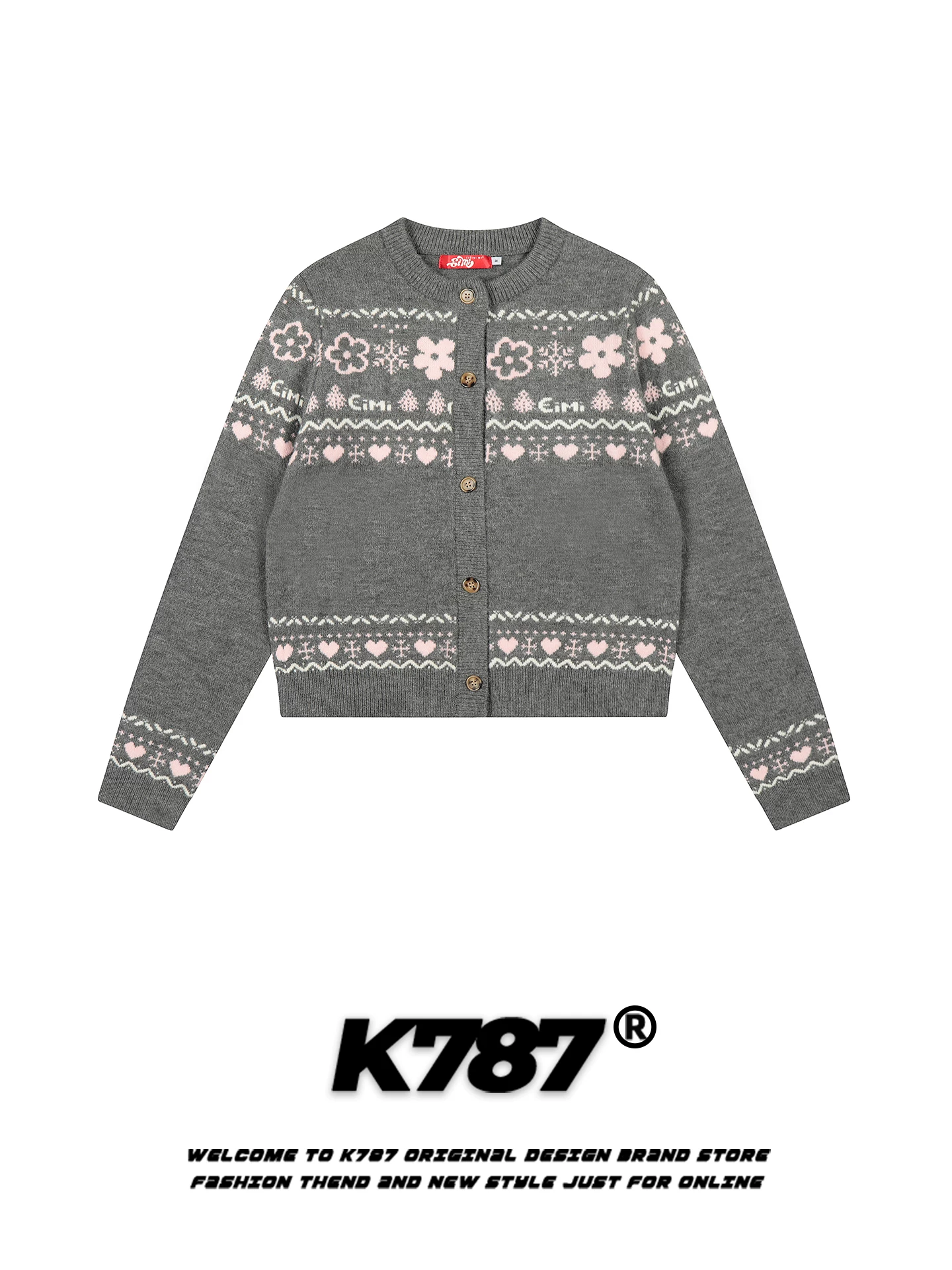 Áo cardigan dệt kim kiểu cổ điển ngọt ngào K787 Fair Isle dành cho nữ, phong cách giản dị kiểu Mỹ, áo khoác len ngắn ấm áp và trẻ trung.