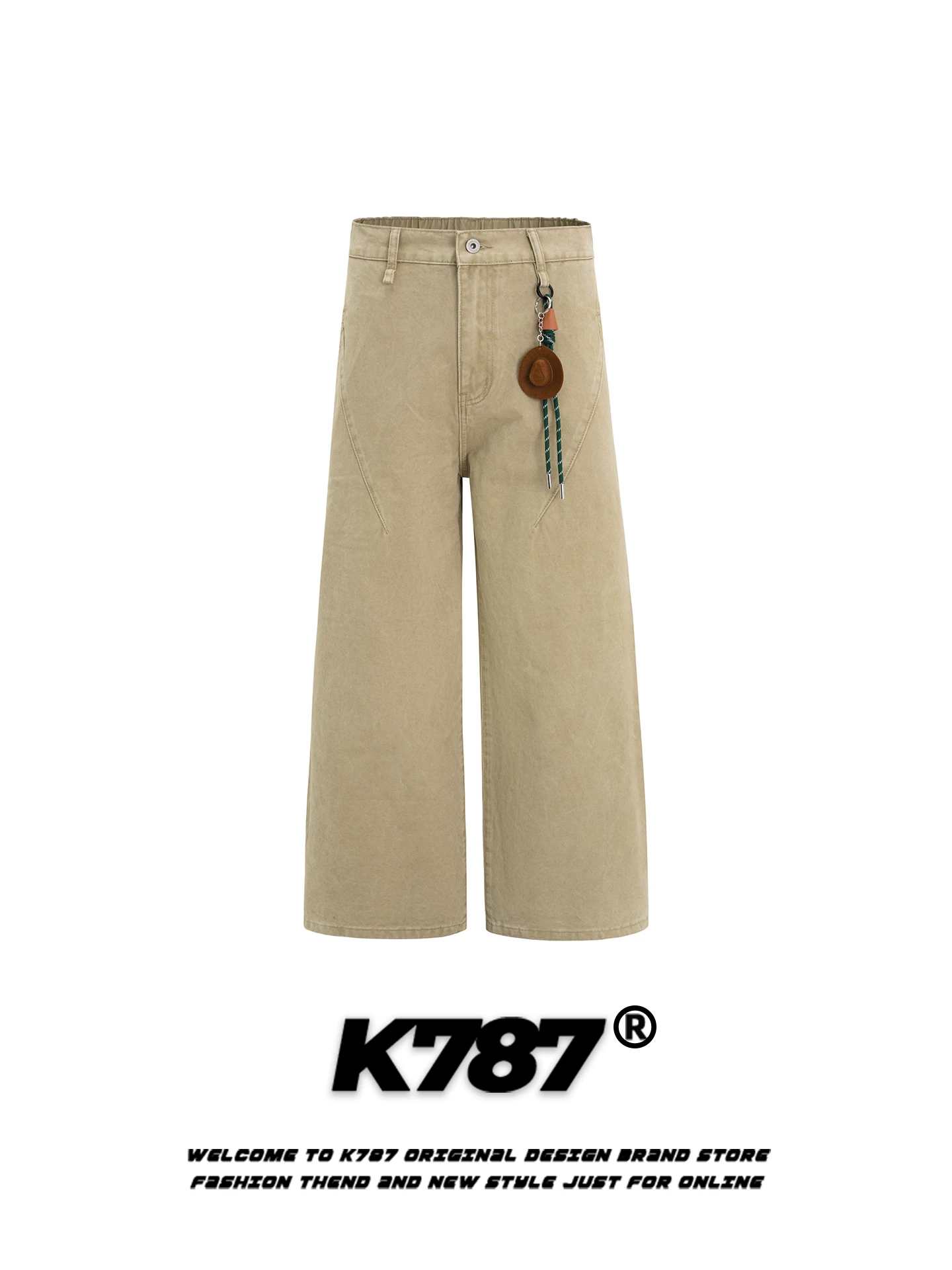 K787 Quần âu màu trơn phong cách retro Mỹ dành cho nam và nữ, dáng rộng, tôn dáng, thương hiệu thời thượng, lưng cao, quần dài ống rộng ống thẳng
