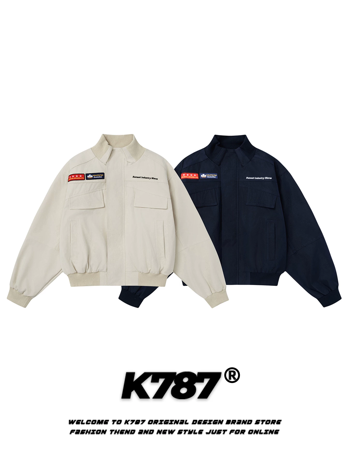Áo khoác bomber cổ đứng thêu chữ kiểu Mỹ cổ điển K787 dành cho nam và nữ, áo khoác ngắn dáng rộng, phong cách thiết kế độc đáo
