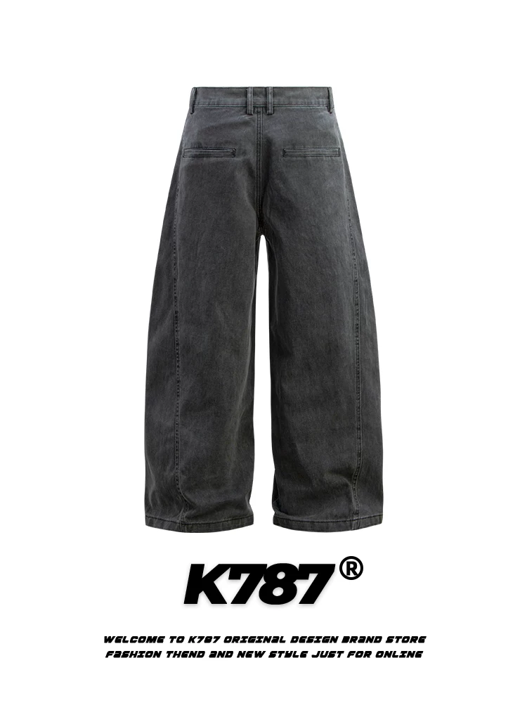 Quần jeans dáng rộng unisex phong cách retro Mỹ, xu hướng quốc dân, chất liệu denim xước, kiểu dáng hip-hop, ống thẳng, rộng thùng thình, mã K787