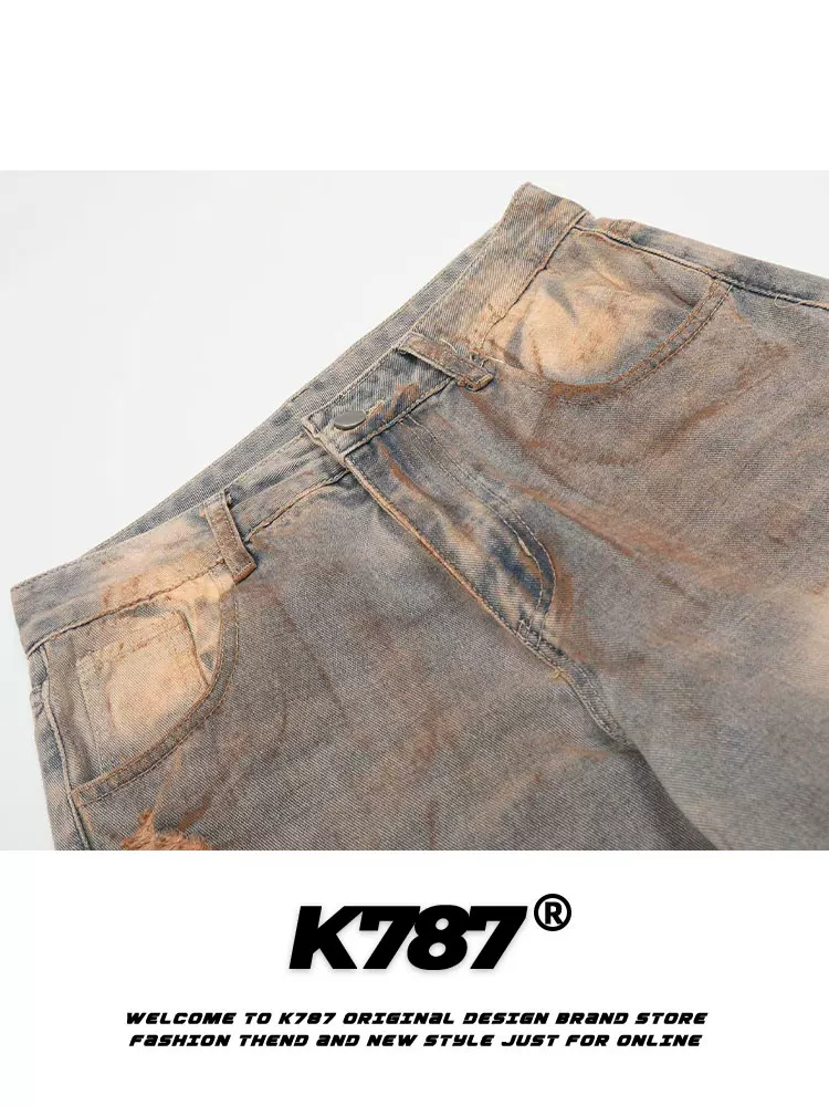 Quần jeans K787 kiểu Mỹ cổ điển, xước rách, unisex, phong cách hip-hop, dáng rộng, ống thẳng, mặc thường ngày