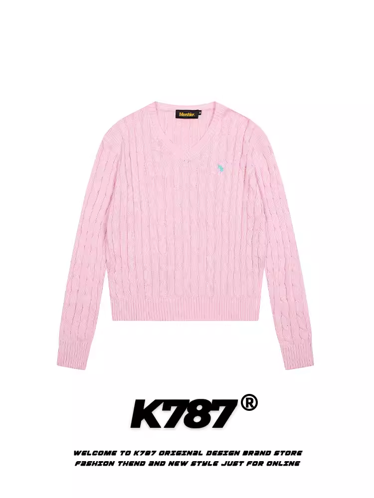 Áo len dệt kim cổ chữ V kiểu dáng cổ điển Mỹ K787 dành cho nữ, áo khoác ngắn đa năng, dáng rộng, thoải mái.