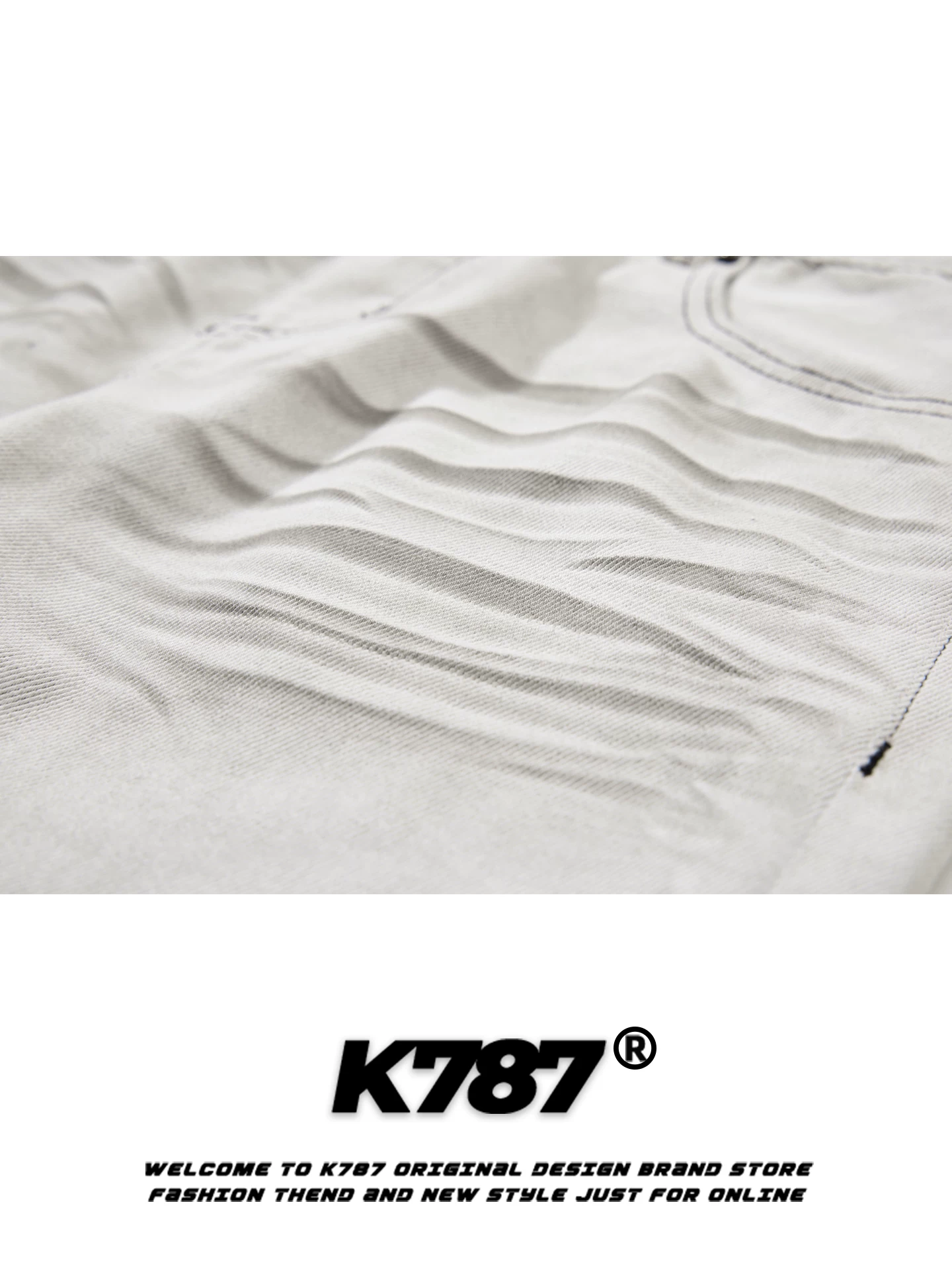 Quần jeans K787 kiểu Mỹ cổ điển, xước rách, dành cho nam và nữ, nhuộm màu cũ kỹ, dáng rộng, xu hướng thời trang, chất liệu nhăn, ống thẳng, ống rộng