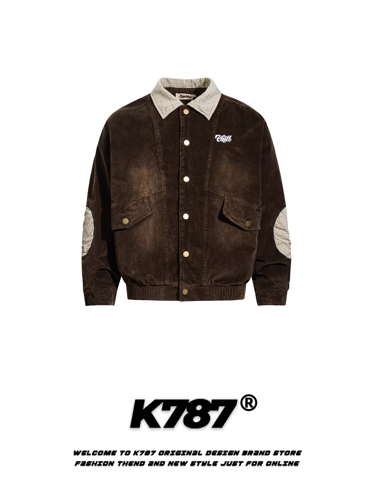 Áo khoác phối màu phong cách retro Mỹ K787 chất liệu vải gân, dáng rộng, unisex, phong cách trung tính, hợp thời trang, áo khoác cặp đôi.