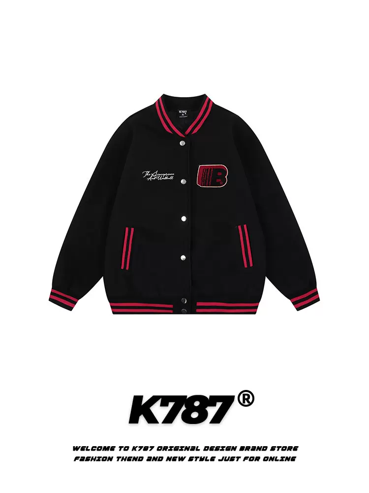 K787 Áo khoác bóng chày phong cách cổ điển của Mỹ theo xu hướng quốc gia phong cách đại học unisex phối màu xuân thu giản dị đa năng áo khoác cặp đôi áo khoác