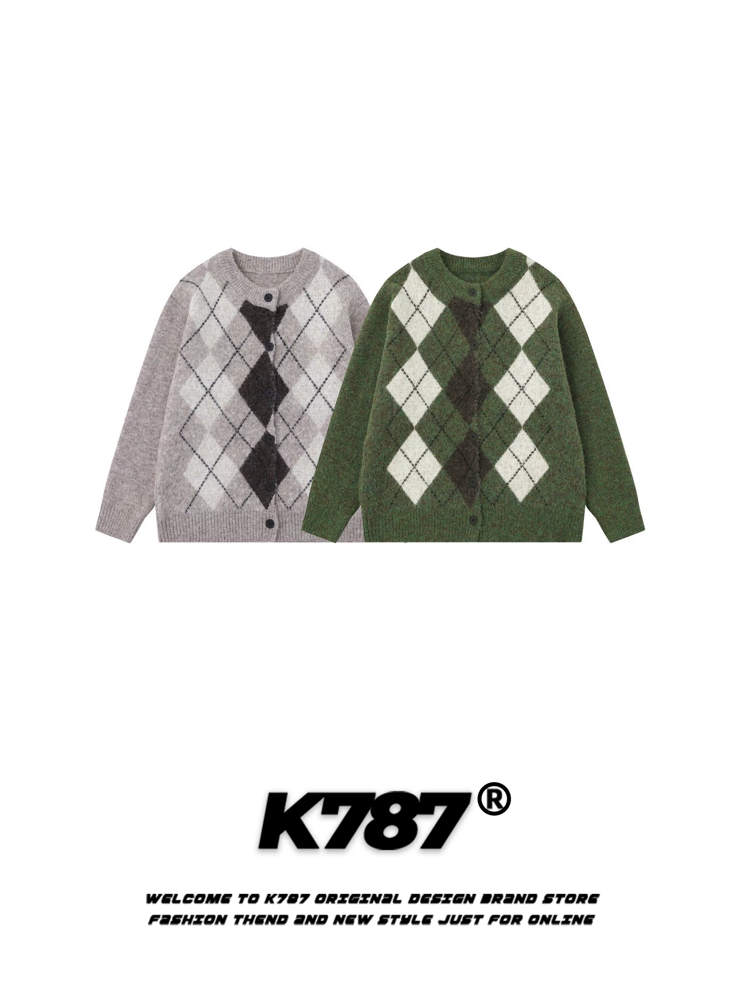 Áo len cardigan họa tiết kim cương cổ điển kiểu Mỹ K787 dành cho nam và nữ, áo khoác dệt kim dáng rộng, phong cách giản dị, thoải mái dành cho cặp đôi mùa thu.
