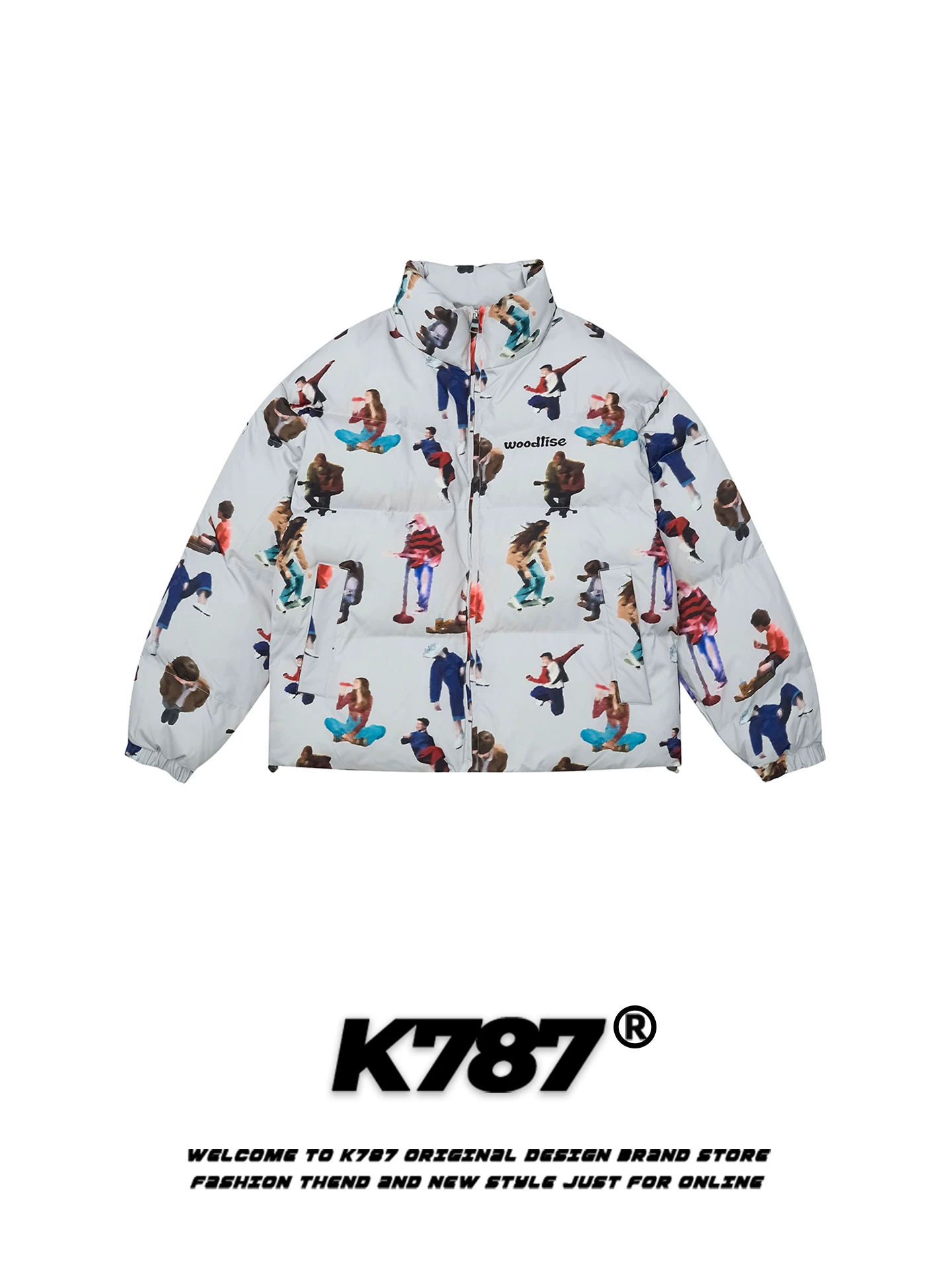 Áo khoác cotton cổ đứng in họa tiết retro Mỹ K787 dành cho nam và nữ, áo phao cặp đôi dày dặn ấm áp mùa đông, kiểu dáng thời trang