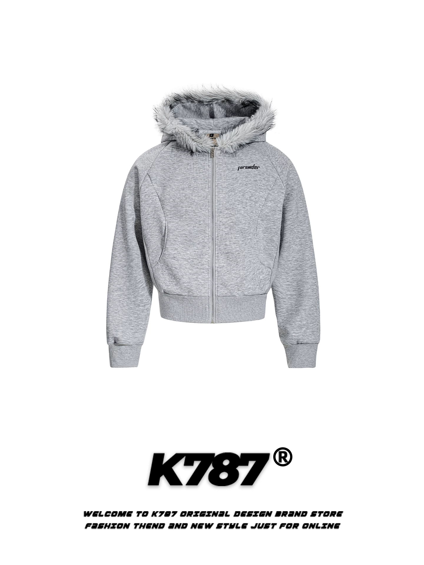 Áo khoác hoodie có mũ trùm đầu, cổ lông kiểu Mỹ cổ điển K787 dành cho nam và nữ, kiểu dáng rộng rãi, phong cách đường phố thời thượng, áo khoác cặp ngắn.