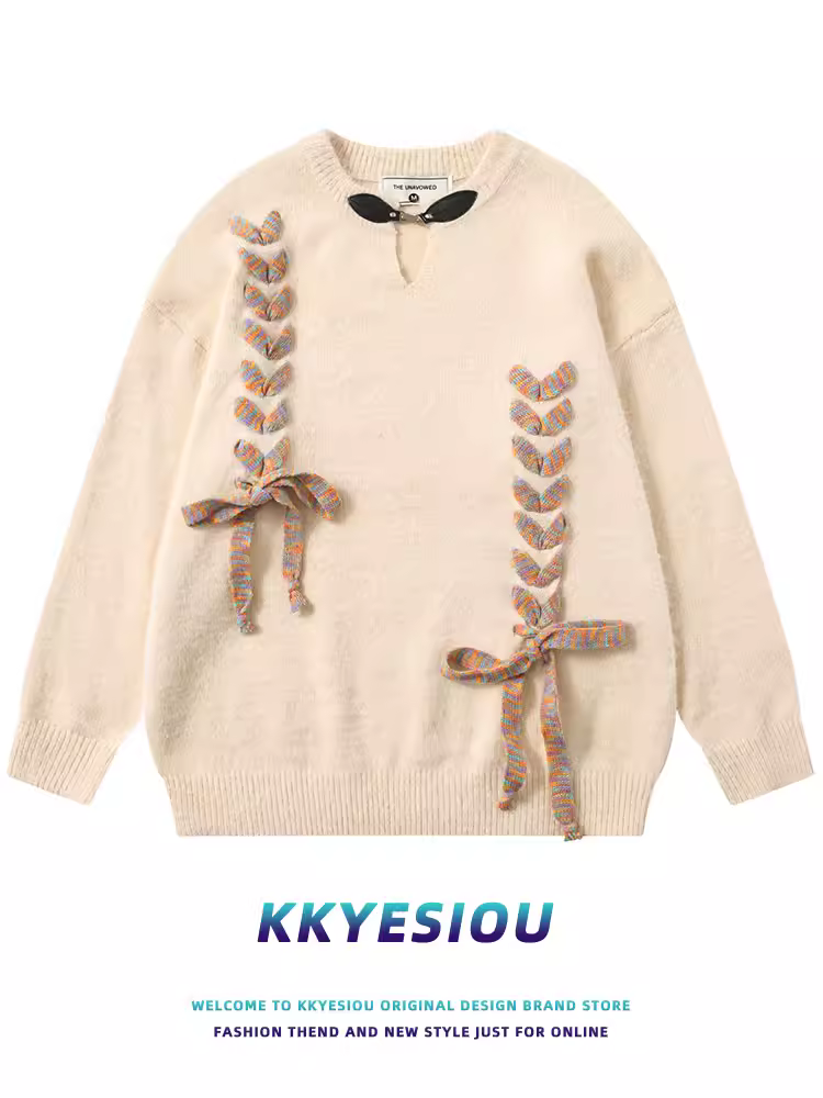 Áo len KKyesiou kiểu retro Mỹ dành cho nam và nữ, phong cách preppy, thiết kế đa năng, áo len cặp đôi