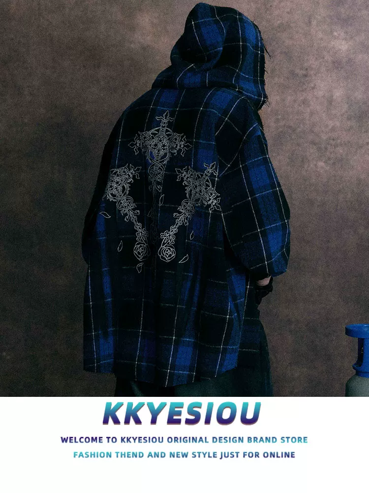 Áo khoác nỉ có mũ trùm đầu kiểu Mỹ cổ điển, kẻ caro, tay dài, unisex, có khóa kéo sau lưng màu hồng