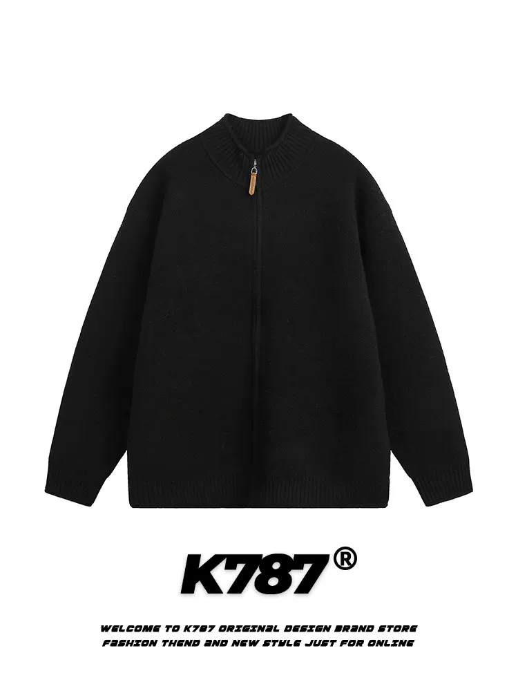 Áo len cardigan cổ tròn phong cách retro đơn giản kiểu Mỹ K787 dành cho nam và nữ, chất liệu dệt kim trơn màu, kiểu dáng năng động.