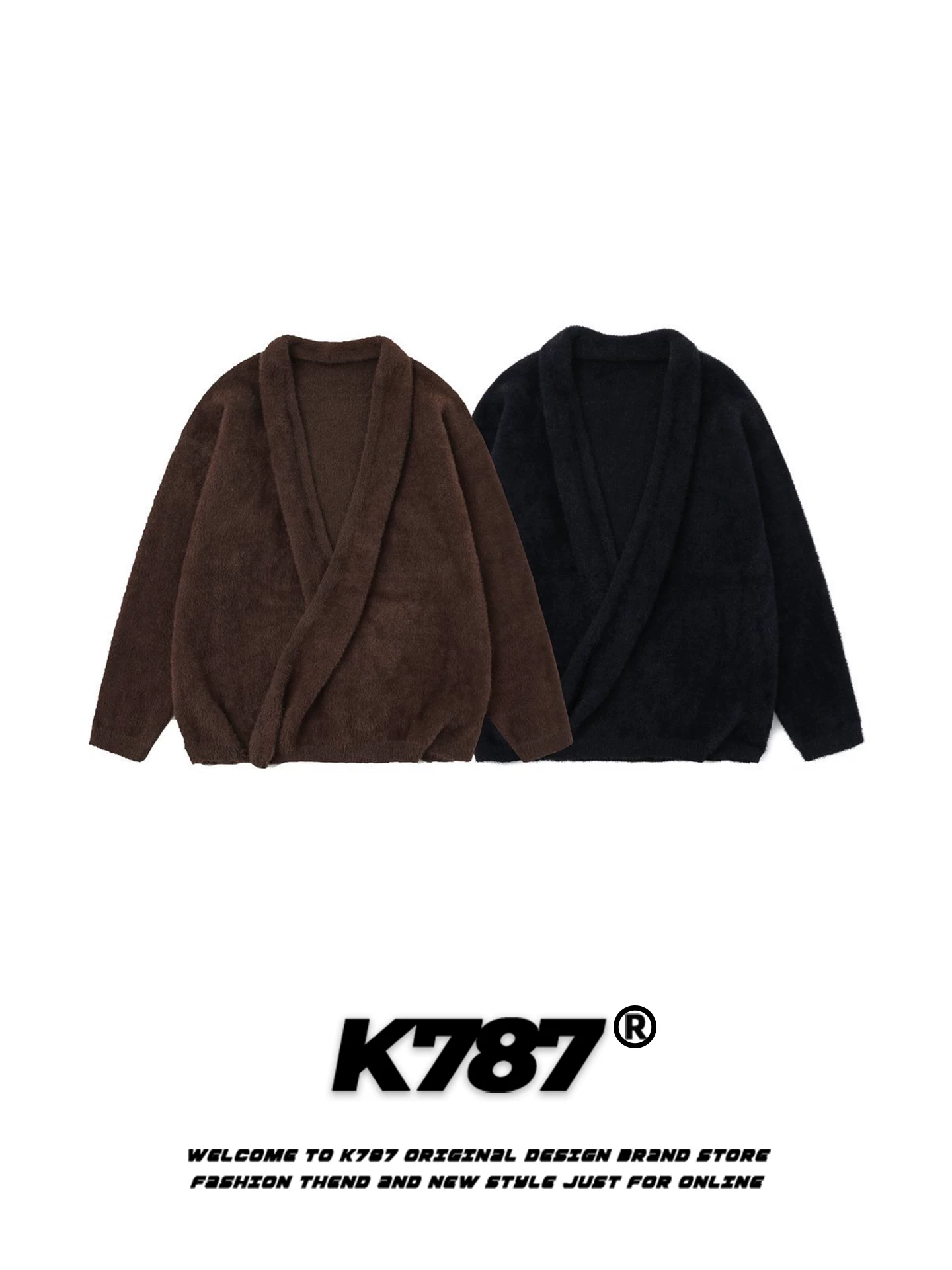Áo len cardigan dáng rộng phong cách retro Mỹ K787 dành cho nam và nữ, kiểu dáng rộng rãi và thoải mái, áo khoác dệt kim màu trơn đơn giản.