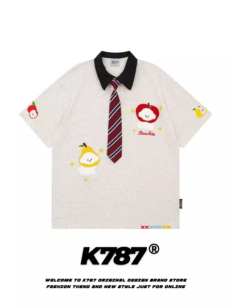 K787 Áo sơ mi ngắn tay phong cách đại học Mỹ theo chủ đề đường phố Apple vui nhộn dành cho chó unisex áo cardigan cổ điển nửa tay mùa hè