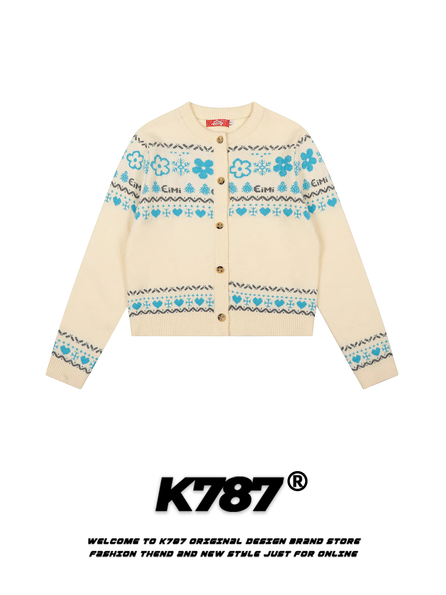 Áo cardigan dệt kim kiểu cổ điển ngọt ngào K787 Fair Isle dành cho nữ, phong cách giản dị kiểu Mỹ, áo khoác len ngắn ấm áp và trẻ trung.
