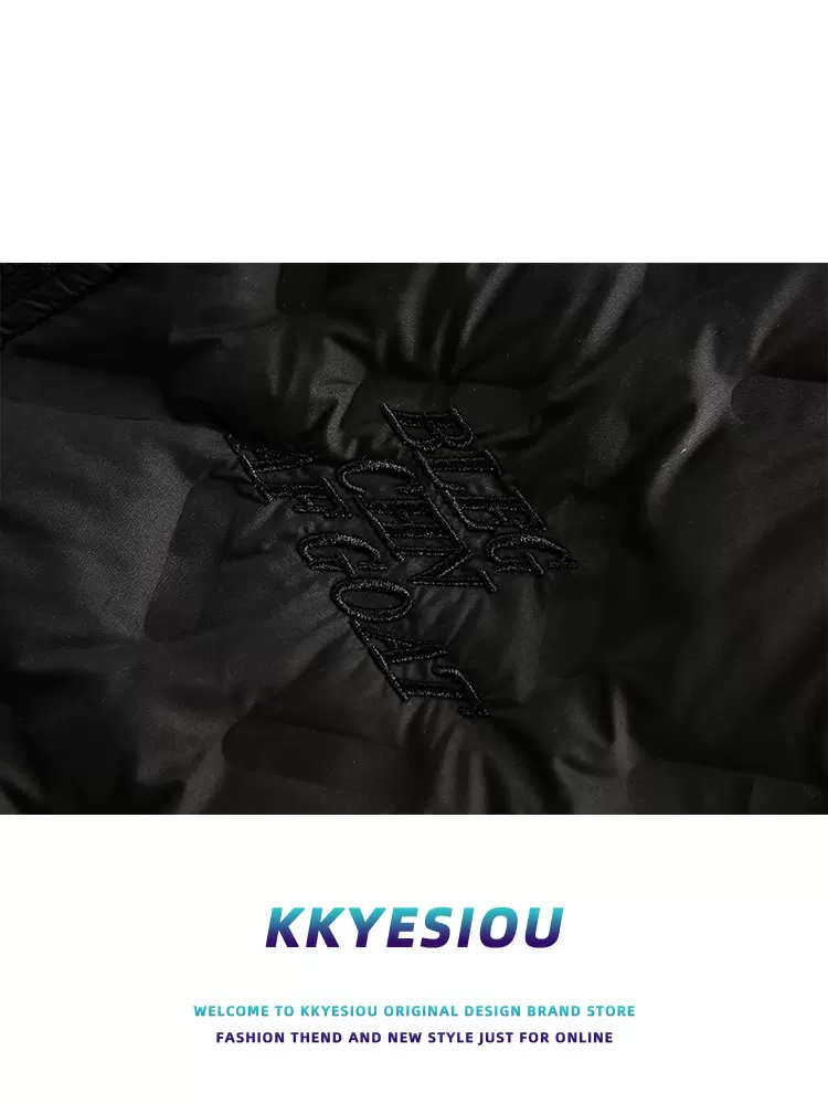 Áo khoác phao denim phối lớp cổ kép kiểu Mỹ cổ điển KKyesiou dành cho nam và nữ, áo khoác phao mùa đông 90% lông vịt trắng