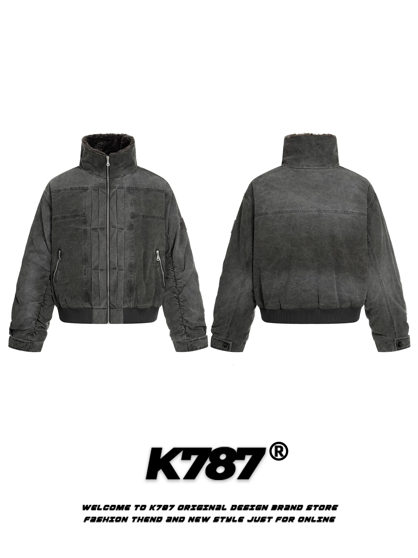 Áo khoác cotton cổ đứng kiểu Mỹ cổ điển K787 dành cho nam và nữ, dáng rộng, áo khoác cotton ấm áp cho cặp đôi mùa đông.