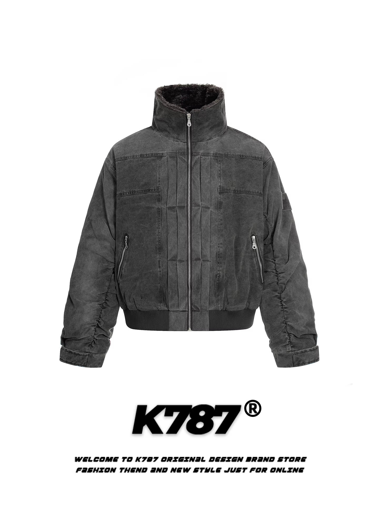 Áo khoác cotton cổ đứng kiểu Mỹ cổ điển K787 dành cho nam và nữ, dáng rộng, áo khoác cotton ấm áp cho cặp đôi mùa đông.